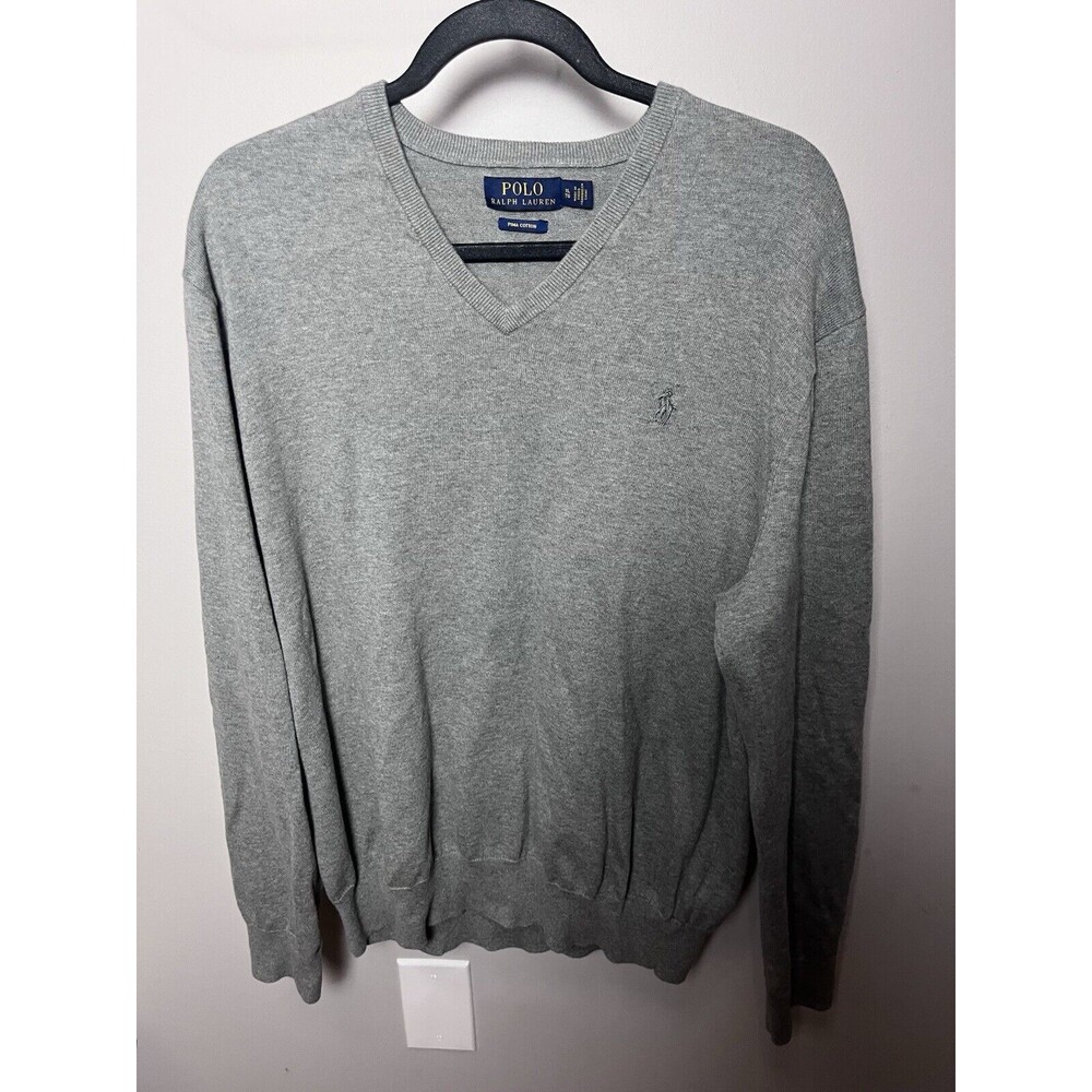 Polo Ralph Lauren Pima Cotton Gray V-Neck Sweater Men's Size XL B13